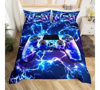Gamepad Galaxy Starry Sky Gamepad Housse de Couette Enfants Garçons Lightning Jeu Vidéo Gamepad Parure de Lit 140x200cm Contrôleur de Jeu Parure Housse de Couette Collection Chambre 2Pcs Bleu