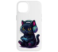 Gamer Cat Black Cute Kitten Video Games Anime Multicolore Aesthetic Coque pour iPhone 14 Plus