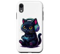 Gamer Cat Black Cute Kitten Video Games Anime Multicolore Aesthetic Coque pour iPhone XR