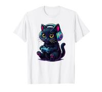 Gamer Cat Black Cute Kitten Video Games Anime Multicolore Aesthetic T-Shirt