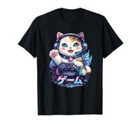 Gamer Cat Jeu vidéo Japonais Kawaii Neko Casque Katakana T-Shirt