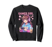 Gamer Cat Kawaii Boba Tea Japanese Blossom Sweatshirt