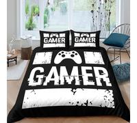 Gamer Controller Housse de Couette 3 Pièces Microfibre résistante 3D Imprimée Respirante Rétro Pixel Art Style Ensemble De Literie avec Fermeture Éclair Ultra Douce for Fille Single（135x200cm）