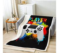 Gamer Couverture 150x200cm pour Enfants Filles Rainbow Tie Dye Gaming Couverture en Flanelle Décor Coloré Contrôleur de Jeux Vidéo Couverture en Peluche Designs Doux et Moelleux
