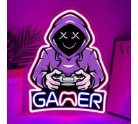 Gamer Enseigne Lumineuse,Panneau LED Gaming Pour Chambre Salle De Jeu Man Cave Et Chambre Ado,Décor LED Violet Réglable Cadeau Pour Adolescents Hommes Et Joueurs Alimenté Par USB (15.8"*12.6")