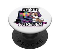 Gamer Forever - Chien Mignon avec Casque et Console PopSockets PopGrip Adhésif