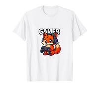 Gamer Fox Cartoon Kawaii Controller Headset Anime Style T-Shirt