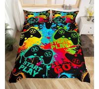 Gamer Gamepad Imprimé Garçons Salle de Jeux Décor Housse de Couette,Ensemble de Literie Tie Dye pour Enfants Ados Thème de Jeu Housse Couette,Contrôleur de Bande Dessinée Moderne,Taille 200x200