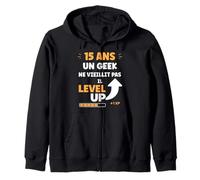 Gamer garçon Level up 15 Ans Geek Humour Anniversaire 15 Ans Sweat à Capuche