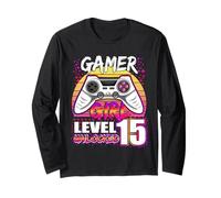 Gamer Girl Level 15 Unlocked Video Game 15th Birthday Girls Manche Longue