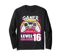 Gamer Girl Level 16 Unlocked Video Game 16th Birthday Girls Manche Longue