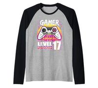 Gamer Girl Level 17 Unlocked Video Game 17th Birthday Girls Manche Raglan