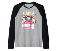 Gamer Girl Level 8 Unlocked Video Game 8th Birthday Girls Manche Raglan