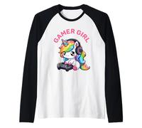 Gamer Girl Unicorn Gaming Joli jeu vidéo pour femmes et filles Manche Raglan