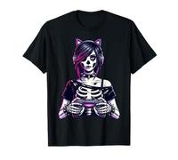 Gamer Goth Girl Emo Squelette Oreille de Chat Gothique Art T-Shirt