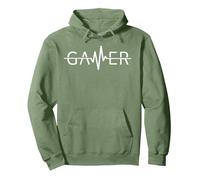 Gamer Heartbeat Jeux vidéo Gaming Adolescents Garçons Filles Hommes Femmes Sweat à Capuche, Unisexe pour Adultes, Vert Sauge, XL