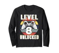 Gamer Level 8 Unlocked Video Game 8th Birthday Boys Girls Manche Longue