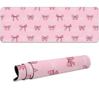 Gamer Mouse Pad,Large Cute Bowknot Mouse Mat XL 800 x 300 mm,Non-Slip with Rubber Base,for Office and AI Home,Pink Bow