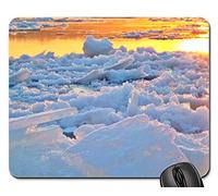 Gamer Mouse Pad, Rivière Coucher De Soleil Hiver Glace Frost Lever De Soleil Pierres Tapis De Souris Gamer Antidérapante Gaming Mousepad Durable sous Main Bureau pour Ordinateur Jeux 25X30Cm