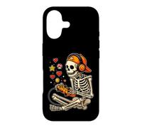 Gamer Squelette Boy avec écouteurs, Pixel rétro 8 Bits cœurs Coque pour iPhone 17