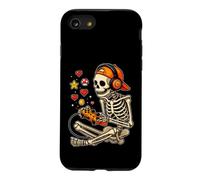 Gamer Squelette Boy avec écouteurs, Pixel rétro 8 Bits cœurs Coque pour iPhone SE (2020) / 7/8