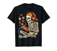 Gamer Squelette Boy avec écouteurs, Pixel rétro 8 Bits cœurs T-Shirt Graphique avec Valeur