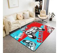 Gamer Tapis de Sol pour Garçons 100x150cm pour Côté Lit,Gaming Le Salon Tapis pour Enfants Gamepad Gaming Tapis de Sol Intérieur Jeu Tapis D'Appoint Set pour Chambre À Coucher Doorway,Rouge Cyan