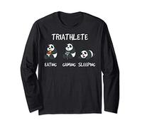 Gamer Triathlete Funny Gaming Panda Bear Playing Video Game Manche Longue