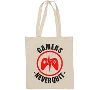Gamers Never Quit Controller Sac fourre-tout en coton naturel avec motif graphique Blanc
