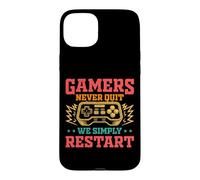 Gamers Never Quit We Simply Restart Funny Video Game Lovers Coque pour iPhone 15 Plus