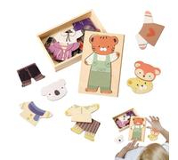 Games habillés - Design d'animaux, habillent Les poupées | Conseil éducatif en Bois | Puzzles Match Play Tenues pour Les de la Classe de Noël préscolaire