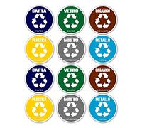 GamesMonkey® - Autocollants de collection différenciée Cercle Recliclo déchets poubelle v4 - Imperméables lavables Illustrés - Italien anglais - Conforme à la norme UNI 11686 (11,5 x 11,5 cm, 12