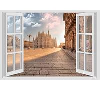 GamesMonkey® - Autocollants muraux pour fenêtres - Divers paysages marins et océaniques - STICKERS MURAUX Mur mural 3D (70x100 cm, Piazza Duomo de Milan - N033)