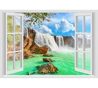 GamesMonkey® - Autocollants muraux pour fenêtres - Divers paysages marins et océaniques - STICKERS MURAUX Mur mural 3D (70x100 cm, Détente de la cascade paradisiaque - N046)