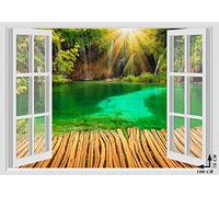 GamesMonkey® - Autocollants muraux pour fenêtres - Divers paysages marins et océaniques - STICKERS MURAUX Mur mural 3D (70x100 cm, Détente de la cascade paradisiaque - N047)