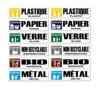 GamesMonkey® - Autocollants pour la collecte sélective et le recyclage des déchets - FR - v1 - Imperméables et lavables illustrés - Français Anglais - Vinyle brillant DH (20x6 cm, 12 pièces)