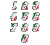GamesMonkey Kit Autocollant Numéros Course 7 cm 10PZ + 2 in Cadeau - Drapeau Italien - Course Cross Piste Auto Moto Stickers