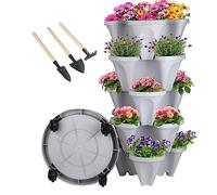 GameXcel Jardinière Verticale empilable à 5 Niveaux pour Fraises, Herbes, Fleurs et légumes, Pots de Jardinage d'intérieur et d'extérieur avec Roues Amovibles et Outils