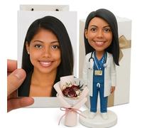 GamGok Figurine Bobblehead personnalisée, docteur masculin/féminin avec stéthoscope et carnet de dossier médical, cadeau fait à la main basé sur vos photos pour petit ami, mari, amis
