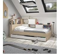 GAMI Lit enfant avec rangement 90x200 cm - Décor châtaignier naturel - L 221 x P 120 x H 104 cm - ARMEL