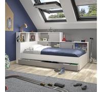 GAMI Erwan Lit enfant avec rangements -Reproduction blanc et gris- 90 x 200 cm