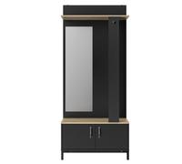 GAMI Meuble d'entrée 2 portes - Made in France - Décor chêne sonoma et noir - L 81 x H 190 x P 37 cm - STORE