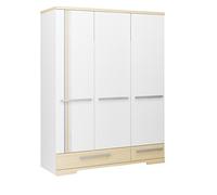 Gami TITOUAN Armoire 3 Portes 2 Tiroirs Imitation Frêne et Blanc, L151 P58 H202 cm