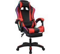 Gaming Chair, Ergonomic LED Lights Chairs with Footrest Massage Lumbar Support, PU Leather 360° Swivel Recliner Headrest,for Adults(Black Red)