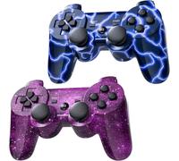 Gaming Controller Für Ps3,Wireless Move/Motion Controller Gamepad Mit Verbessertem Joystick Kompatibel Mit Play Station-3 (Blauer Blitz Und Roter Sternenhimmel)