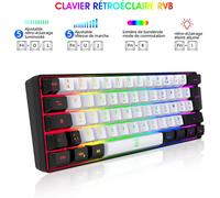 Gaming Keyboard 60% AZERTY Black and White Wired RGB Backlit Mini Gaming Keyboard Ultra-Compact 61 Keys for Gamer,PC/Mac,Typist,Travel