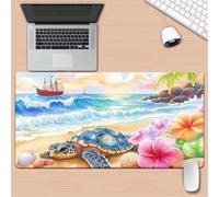 Gaming Mouse Mat Beach Turtle, Large Mouse Pad 1000x500mm Thickness 3MM, Improved Precision and Speed, Non-Slip Base Mousepad with Stitched Edges for Gaming, Office & Home