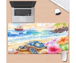 Gaming Mouse Mat Beach Turtle, Large Mouse Pad 1000x500mm Thickness 3MM, Improved Precision and Speed, Non-Slip Base Mousepad with Stitched Edges for Gaming, Office & Home