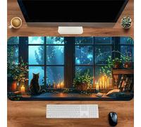 Gaming Mouse Mat Candle Cat, Large Mouse Pad 700x300mm Thickness 3MM, Improved Precision and Speed, Non-Slip Base Mousepad with Stitched Edges for Gaming, Office & Home