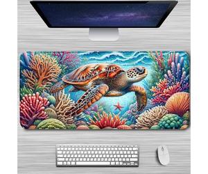 Gaming Mouse Mat Coral Turtle, Large Mouse Pad 600x300mm Thickness 2MM, Improved Precision and Speed, Non-Slip Base Mousepad with Stitched Edges for Gaming, Office & Home